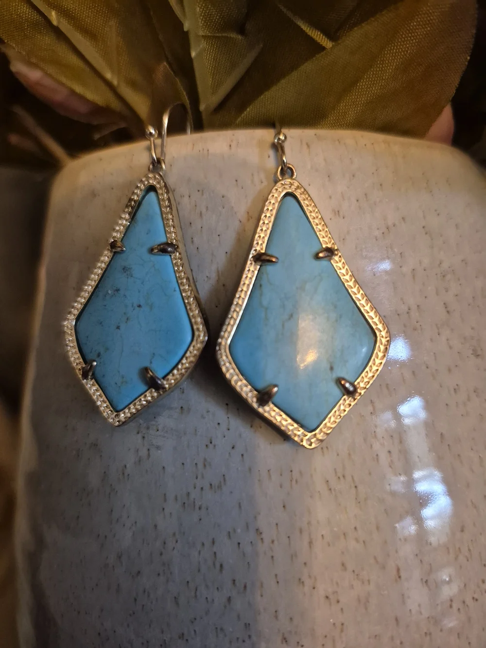 Kendra Scott Turquoise Teardrop Frame Earrings - Blue Stone Drop Earrings - Picture 3 of 4